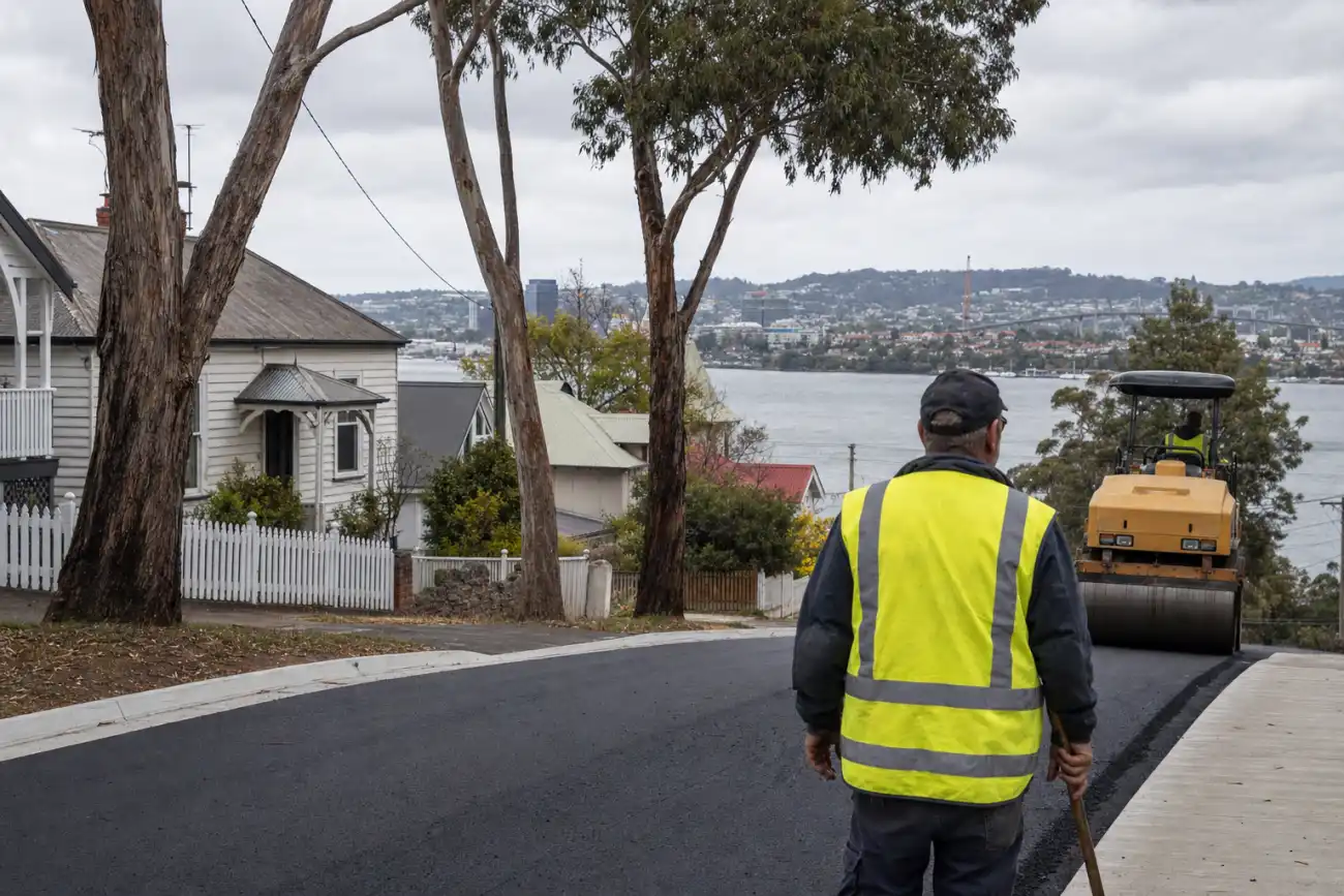 Asphalt work in Riverside Tasmania